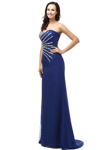 

Real Photo Mermaid Prom Dresses 2019 Sweetheart Royal Blue Chiffon Women Special Occasion Party Dress With Crystal Beading free shippng