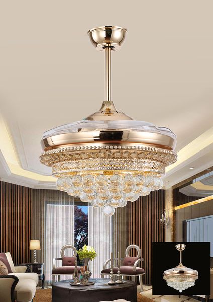 

led crystal ceiling lights fan light remote control stealth fans living room dining room modern minimalist european french gold