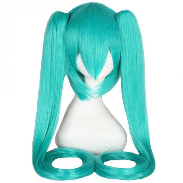 

woodfestival party anime cosplay wig synthetic hair long green wigs with bangs straight female 2 clip on double ponytail, Black