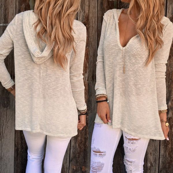 

wholesale- women v neck loose sweaters basic knitted hooded solid pullovers long sleeve knitwear autumn spring u2, White;black