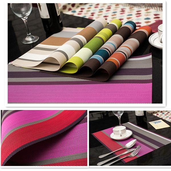 

wholesale- 4pcs/lot elegant colorful stripe pvc table mat best christmas gifts classic heat insulated pvc tableware mats dining table mat