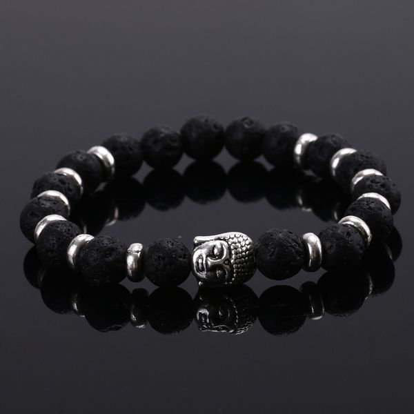 

8mm natural stone silver plated alloy strands beaded charm bracelets for wome men lucky jewelry mixed styles, Black