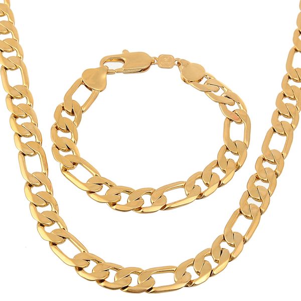 

jewelry set 24k flat smooth solid yellow gold filled mens necklace+bracelet set, Silver