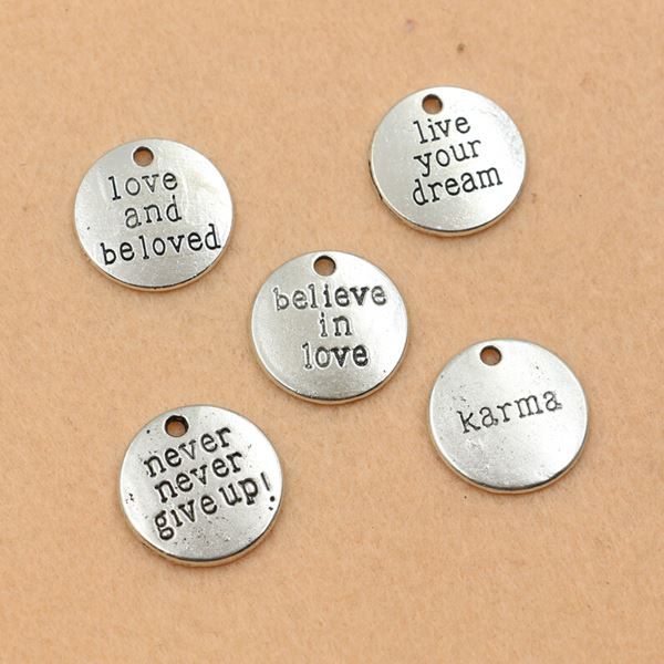 

50pcs antique silver tone karma never give up love dream charms pendants jewelry diy jewelry findings 20x20mm jewelry making, Bronze;silver