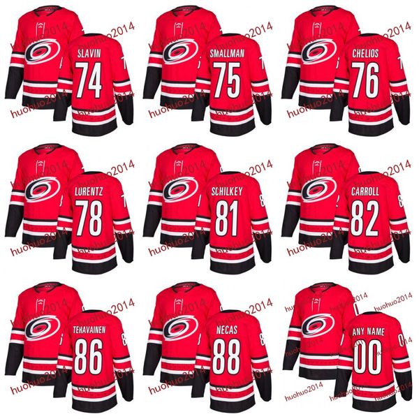 

2017-2018 Season Carolina Hurricanes 74 Jaccob Slavin 75 Spencer Smallman 76 Jake Chelios 78 Steven Lorentz 81 Nick Schilky Hockey Jerseys