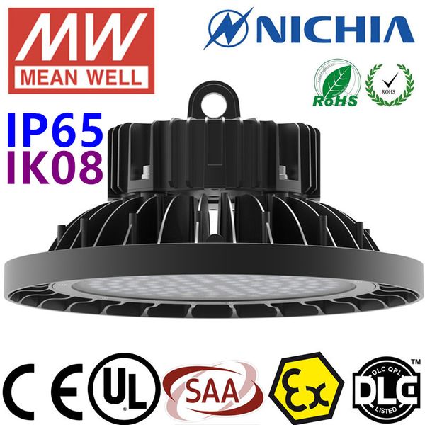 LED-Hochregalleuchte, Industriebeleuchtung, 100/150/200 W, UFO, runde Form, Nichia 3030, LED-Chip, MeanWell-Treiber, UL, CUL, CB, SAA