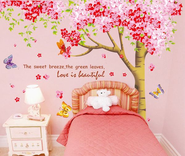 

Экстра большие сакура цветы с большой ствол стены стикеры для гостиной Спальня Бабочка вишня цветы Дерево стены Art Mural Home Decor