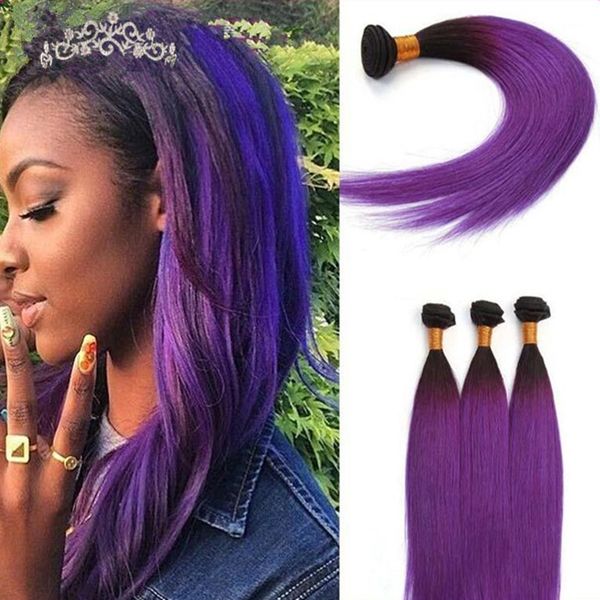 Cheap Malaysian Hair Silky Straight Purple Ombre Hair Extensions