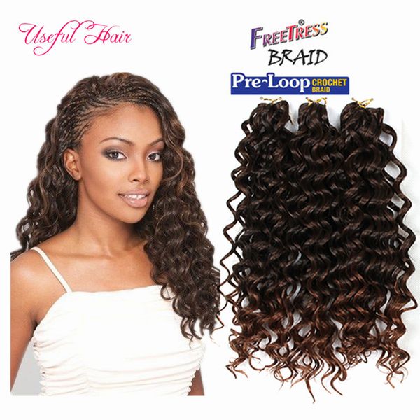 Estilo de onda profunda sintética Freetress Water Onda de água Cabelo Crochet Tranças Profundamente Curly Hair Extensions 3x Trança Savana Bohemian Hair 3 Pc / Pack 10inch