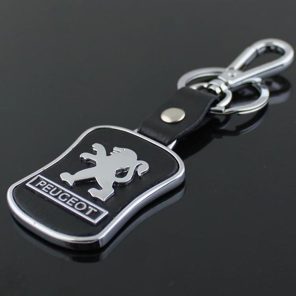 

5pcs/lot fashion car logo keychain for peugeot metal leather keyring key chain ring llaveros chaveiro car emblem key holder, Silver