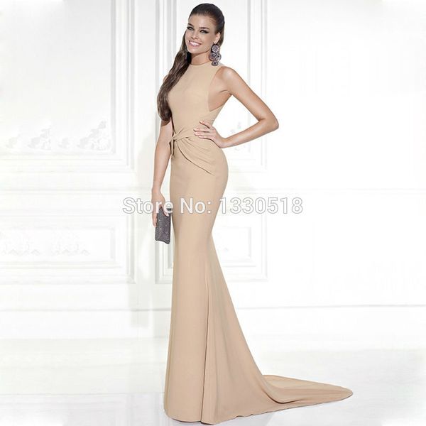 

Elegant Prom Dresses 2019 Newest High Neck Mermaid Chiffon Celebrity Dresses With Pleat Floor Length Evening Party Dresses Robe de soiree