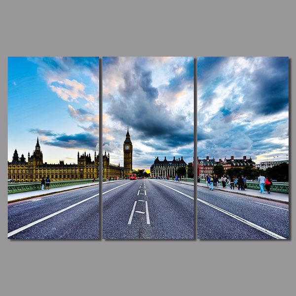 

modern city london big ben 3pcs road decoration dark blue sky wall art pictures landscape canvas painting living room unframed