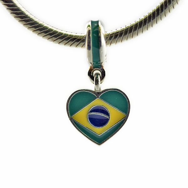 

loose beads fits for pandora snake chain bracelets necklace 100% 925 sterling silver beads brazil heart flag, mixed enamels 2016 new summer, Black
