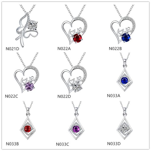 

high grade fashion women's gemstone 925 silver necklaces pendant 10 pieces mixed style,wholesale sterling silver plated pendant necklac