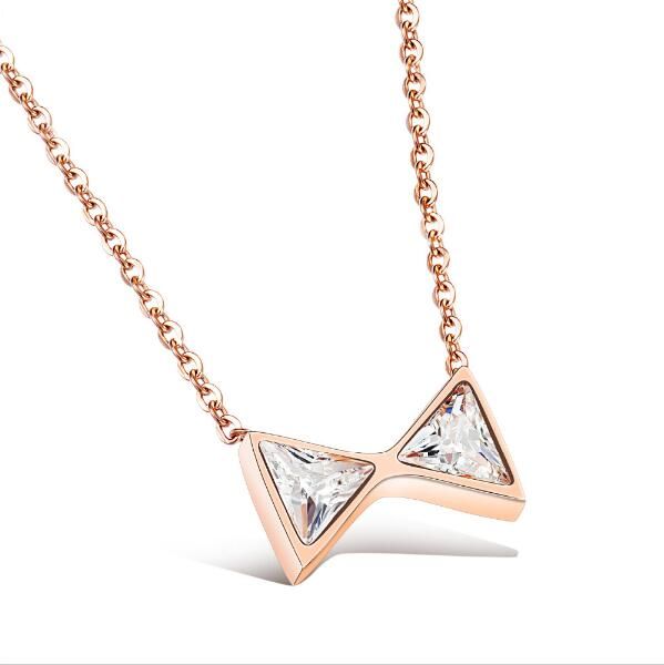 

bowknet design pendant necklaces for woman inlaid cubic zirconia stainless steel cute jewelry gift for girls gx1081, Silver