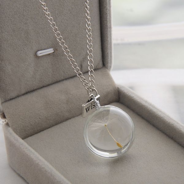 

glass bottle necklace natural dandelion seed in glass long necklace make a wish ball silver plated necklace jewelry