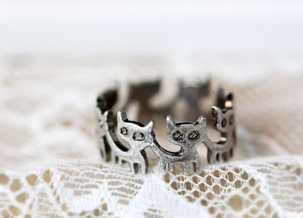 

the new trend of the latest flat ring cat new fashion women's gift, gold-plated silver ring, Golden;silver