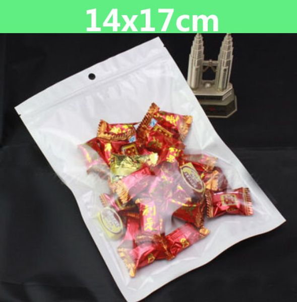

100pcs 14*17cm white/clear self seal resealable zipper plastic retail packaging bag, zip lock retail package with hang hole