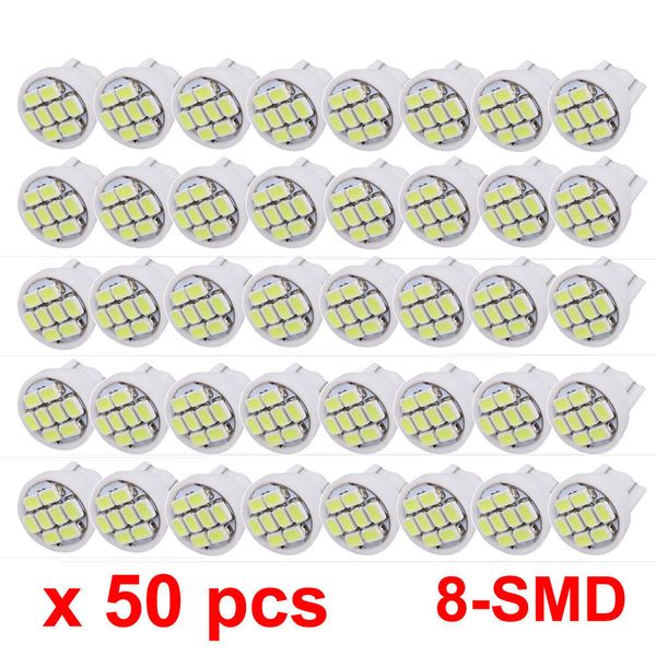 

50pcs super white t10 wedge 8-smd 1206 led light bulbs w5w 2825 158 192 168 194