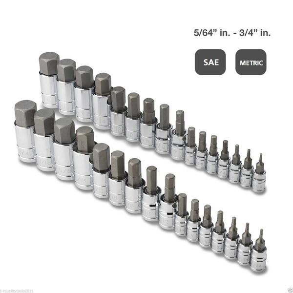 32 PC MASTER ALLEN WRENCH BIT KIT HEX KEY FOR RATCHET SOCKET TOOL SAE METRIC SET