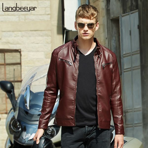 

wholesale- 2017 plus velvet fashion brand winter leather jacket men zip pocket motorcycle leather jacket winter men lether jackets and coat, Black
