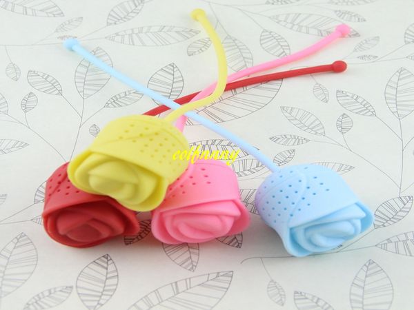 

100pcs/lot rose shape tea infuser food grade silicone tea diffuser creative tea strainer random color