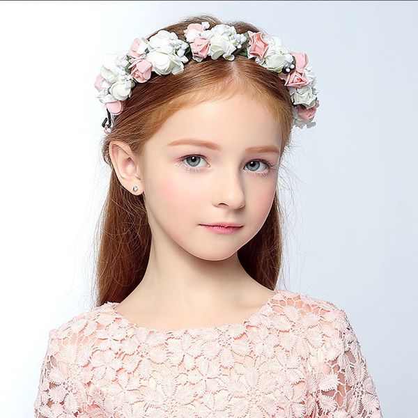 Cute Pretty Floral Flowers Girl Garland Headwear Wreaths Crown Girls Head Piece Headband Accessories Wedding Tiara For Flower Girl Flower Girl Hair