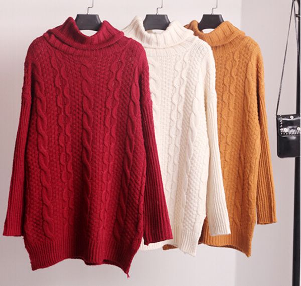 

wholesale- 2016 autumn new fashion sweaters women casual long sleeve twist turtleneck chunky cable knit sweater ing, White;black