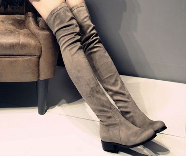 

fashionville*u691 40 genuine leather black tan matte stretch thigh high flat boots fashion women winter vogue brand