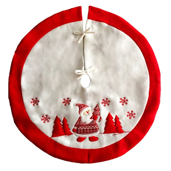 

90cm red embroidered tree skirt apron christmas decorations for home natal navidad ornament embroidery santa