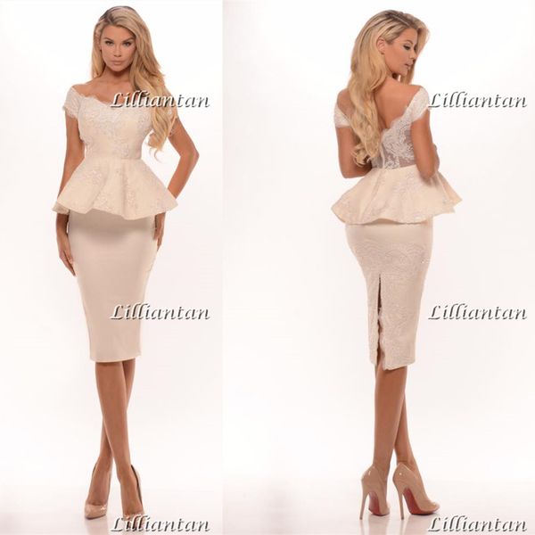 

elegant knee length split evening dresses applique formal celebrity dresses satin lace evening gowns off shoulder short party dress vestidos, Black;red