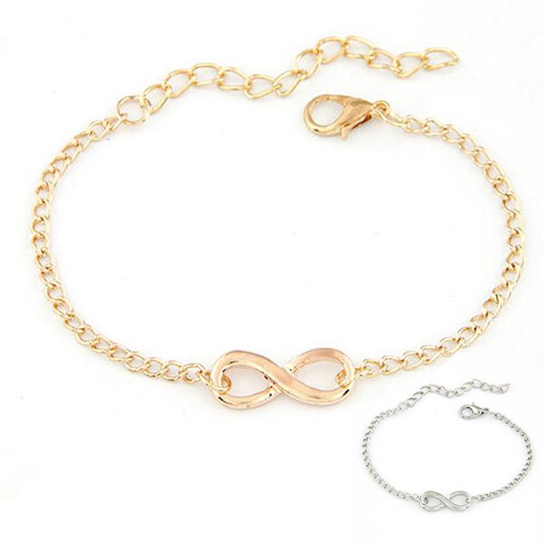 

wholesale-2016 women trendy handmade charm bracelet 8 shape infinity jewelry women girls wristband bracciali pulsera gold, Golden;silver