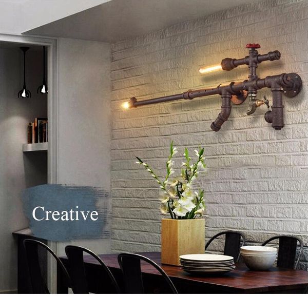 

loft industrial led wall lights water pipe wall sconces gun for restaurant/bar/aisle/corridor/balcony vintage home dec lighting