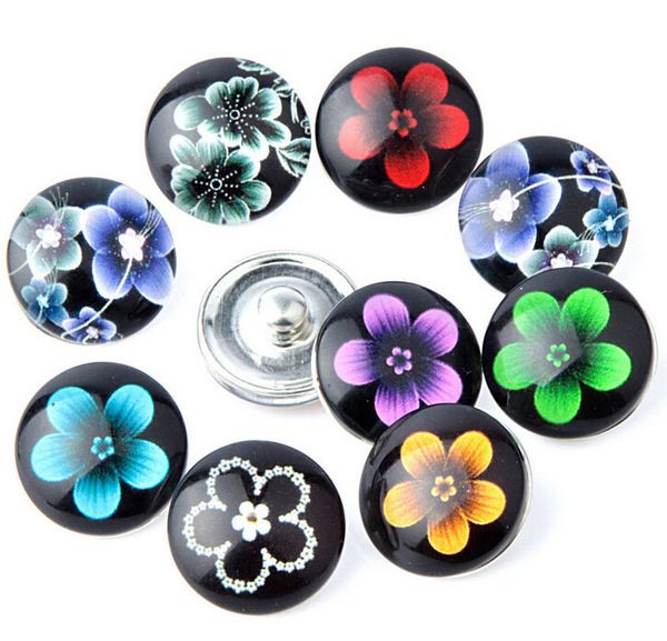 

100pcs black flowers 18mm button noosa ginger snap charms jewelry interchangeable jewerly charms pendants necklace 2016, Bronze;silver