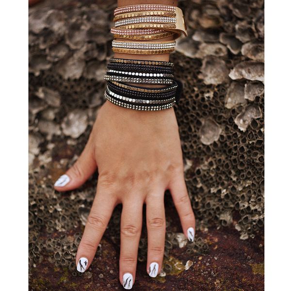 

new western punk style exaggerated point diamond bracelets bracelet female street snap leather bracelet factory price ship