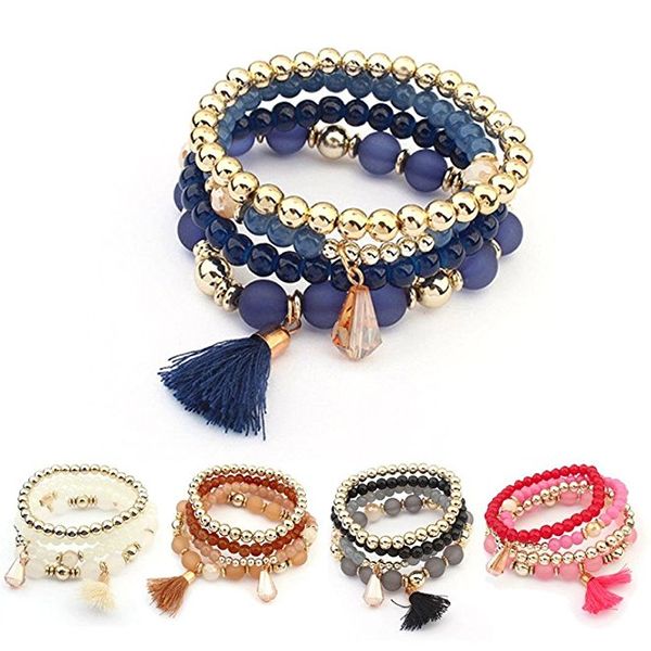 

5 styles drop dangle women multilayer beads bangle tassel bracelets jewelry christmas gift fba drop shipping dhl b642s, Golden;silver