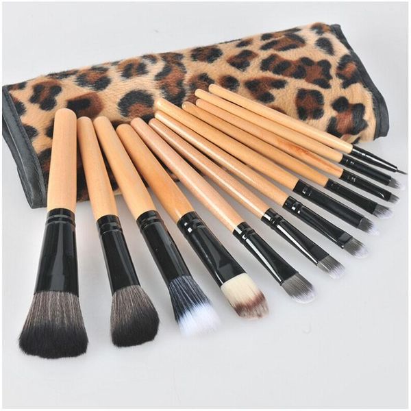 

12pcs leopard case makeup brushes kits eyeshadow lip foundation powder brush blending facial professional makeup tools brush set
