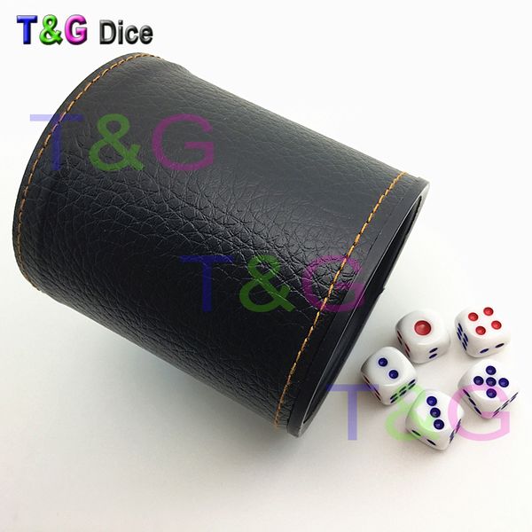 

t&g pu leather dice cup with 5pcs 14mm white dice precision for ktv night club game
