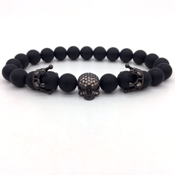 

fashion brand natural beads strand pulsera pave cz skeleton crÃ¡neo black agate stone , piedra, roca hombres de energ Ã­ a europeo joyerÃ­a bud