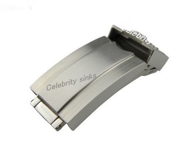 

16mm band buckle deployment clasp silver all brushed stainless steel for rolexwatch, Black;brown
