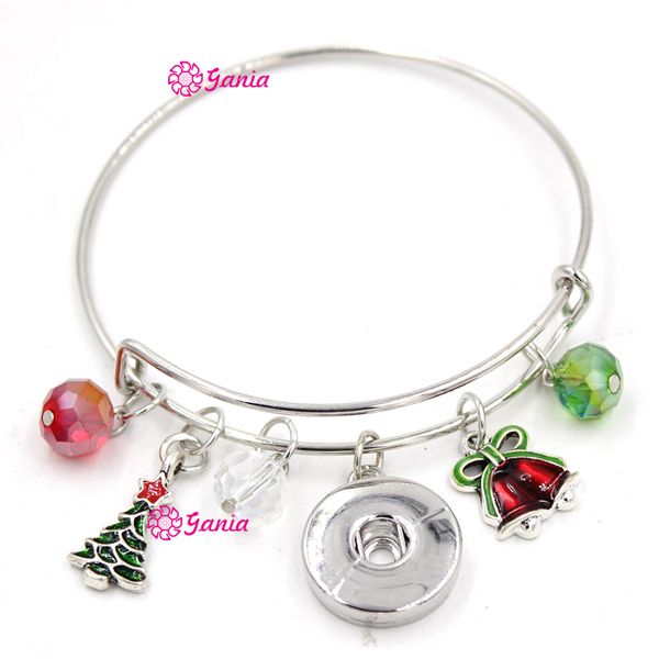 NUOVO Commercio all'ingrosso Intercambiabili 18mm Snap Jewelry Xmas Bell Albero di Natale Charms Braccialetti espandibili Wire Snap Bangle per le donne