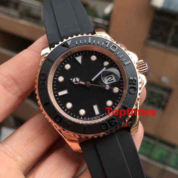 

Ro e gold rubber oy terflex bracelet fa hion wri twatche 40mm ceramic bezel men port luxury watch men automatic elf wind watche