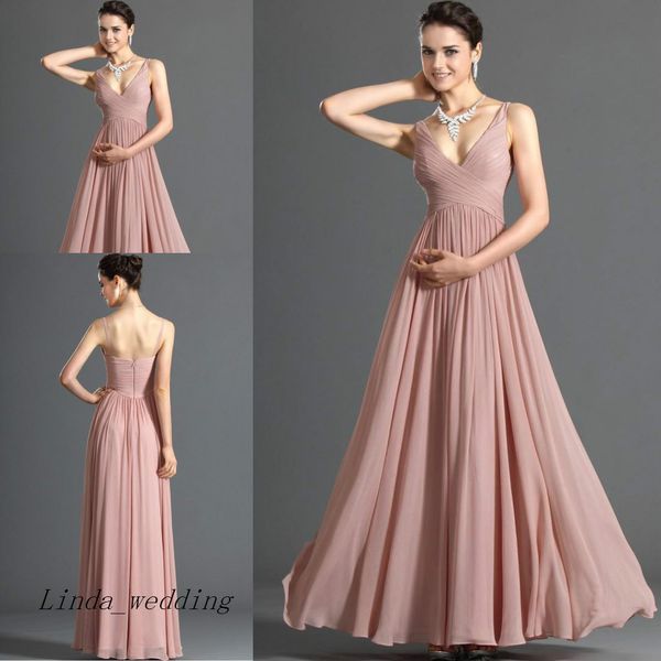 Бесплатная доставка дизайнер лучшее вечернее платье красивое румянец розовый V-образным вырезом шифон длинное вечернее платье