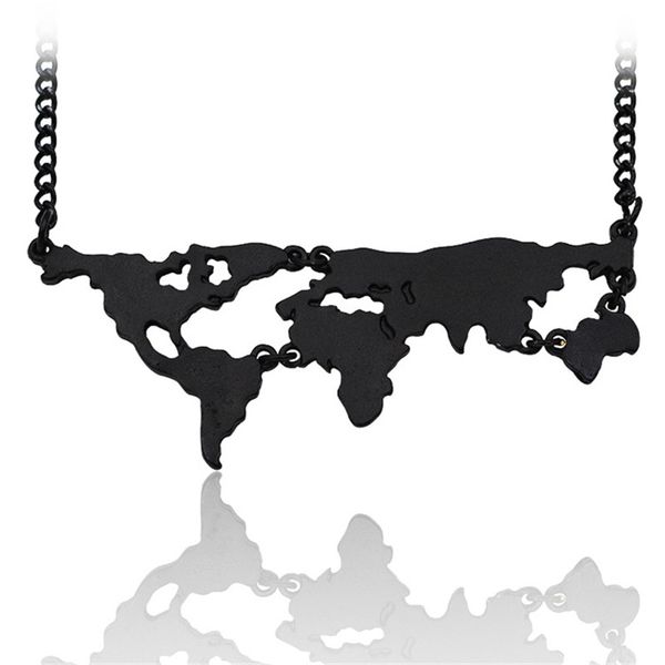 

new statement jewelry necklaces for women personality combination pendant necklaces exaggerated world map necklaces ing, Silver