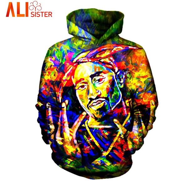 

wholesale- alisister painting 2pac hoodies sweatshirt hip hop men's hoody tupac tracksuit cool streetwear brand clothing dropship, Black