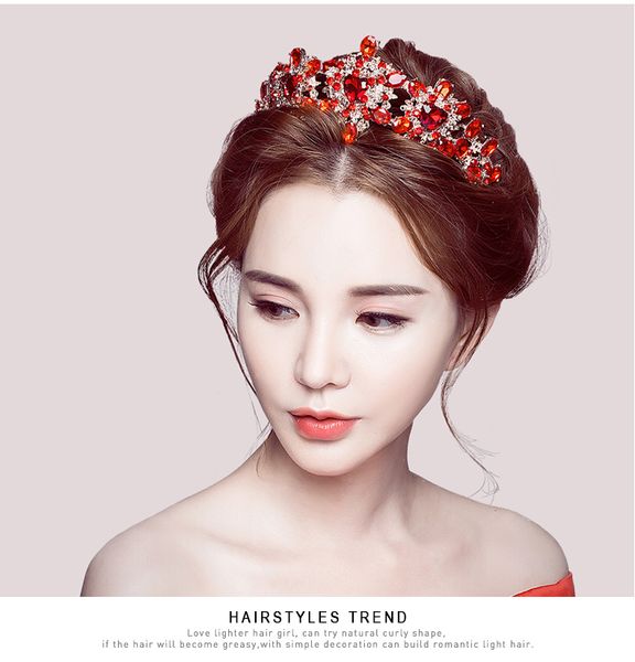 Red Wedding Crowns Crystal Luxury Bridal Accessories Headpiece