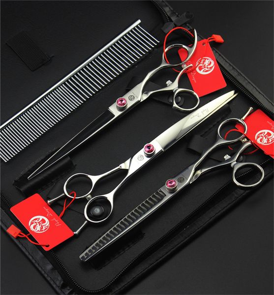 

wholesale-7.5 in. swivel thumb professional pet scissors set japan 440c straight thinning curved scissors dog hair cutting grooming shears