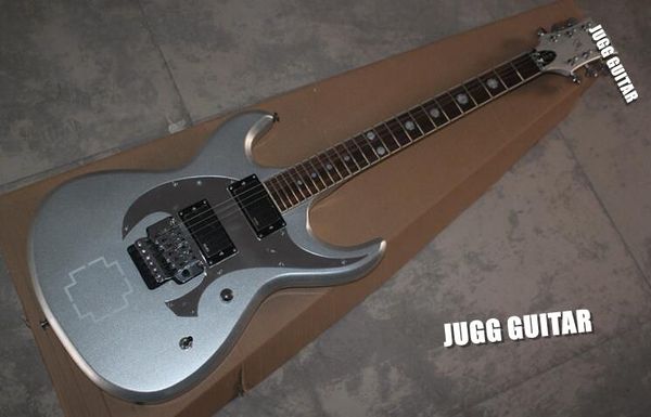 

custom shop ltd rzk-600 metallic silver gray electric guitar emg pickups christian cross fingerboard inlay