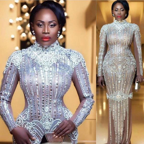 

2017 sexy elegan русалка с длинным рукавом полный бисероплетение плюс размер щепка дизайнер пром арабские вечерние платья, Black;red