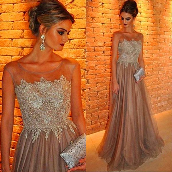 Vestido formal chinês 2019 frete grátis Robe Indienne Soiree colher Sheer Neck elegante Champagne longo vestidos de noite sem mangas